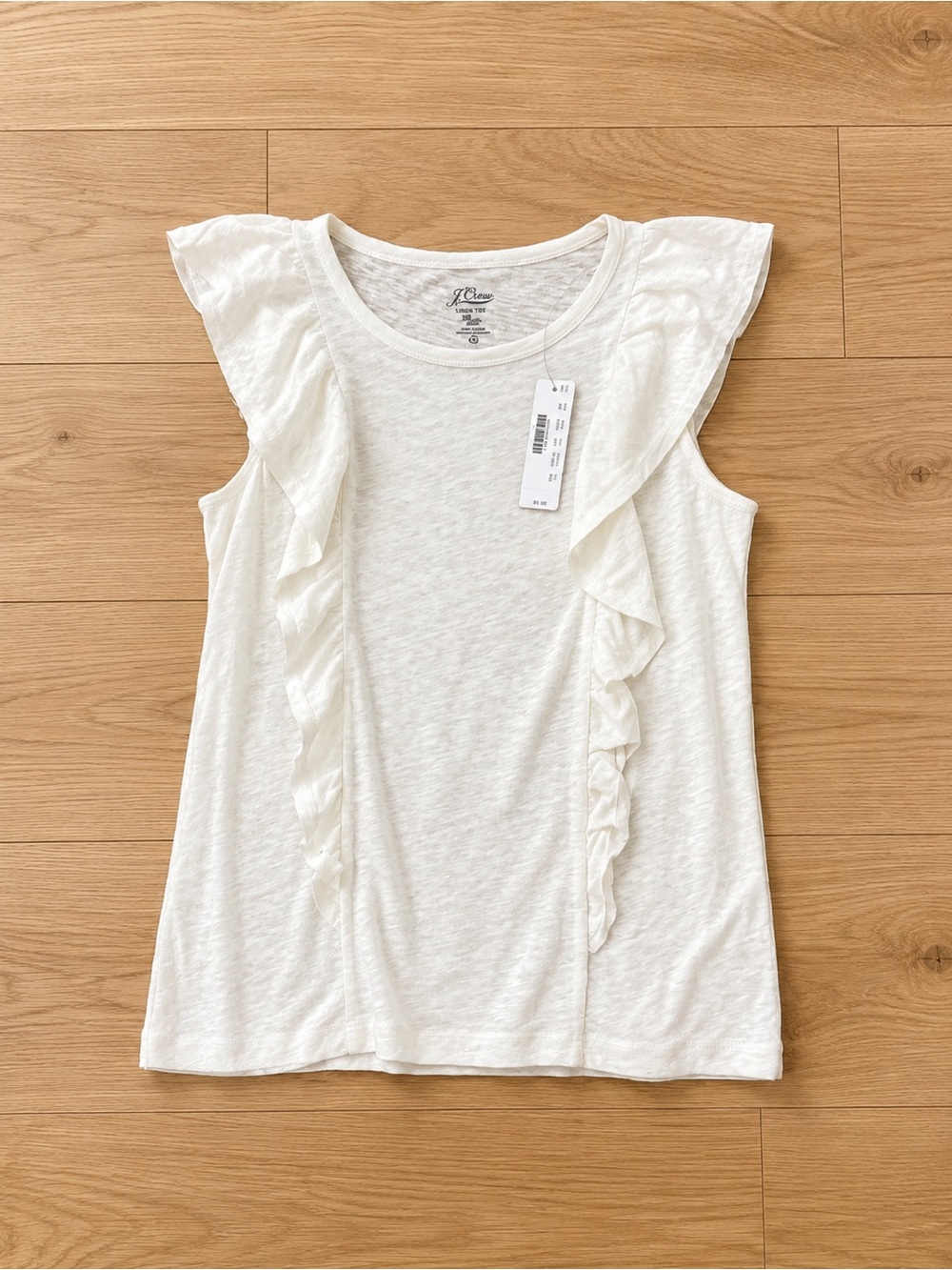 J. Crew White Ruffle Cap Sleeve Tee